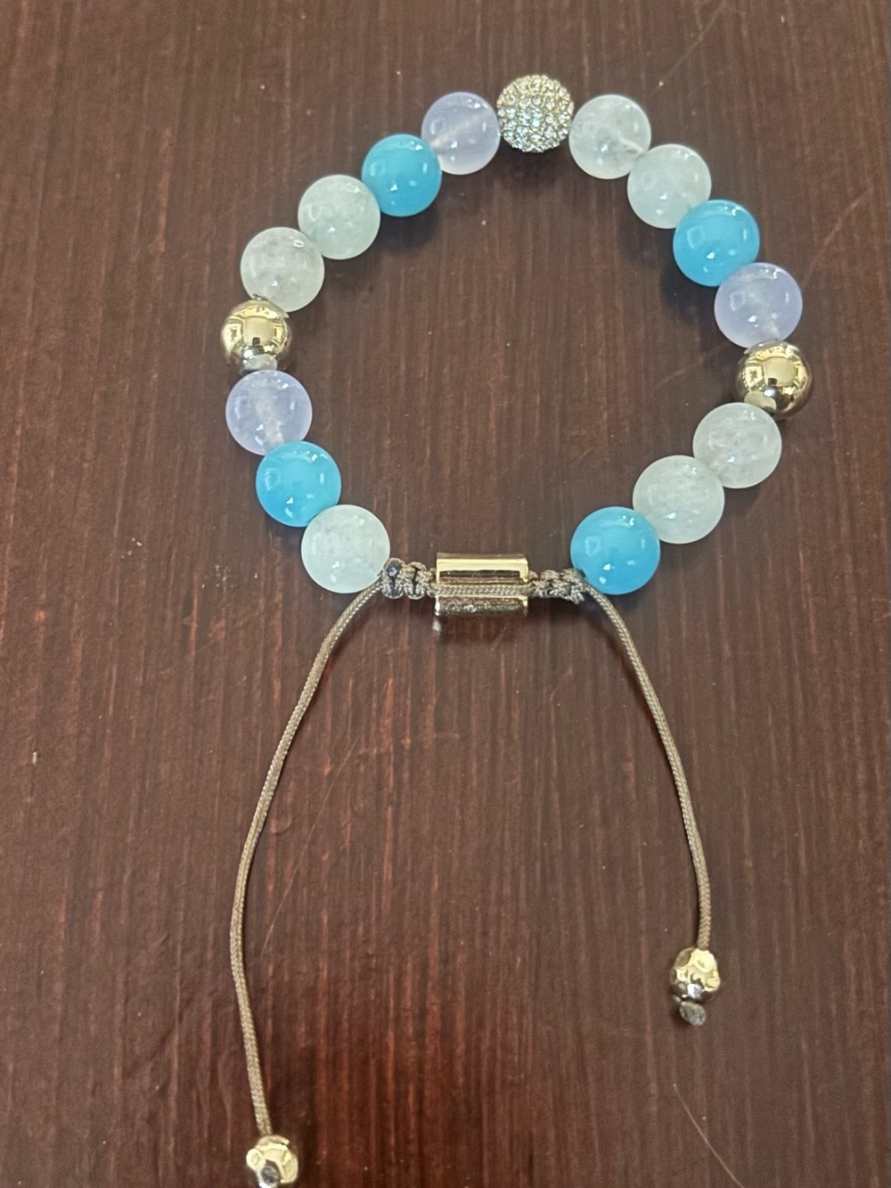 Park Lane Sorbet Blue, White, Pale Violet Jade and Gold Beaded Bracelet